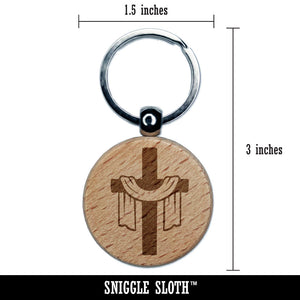 Draped Cross Easter Christianity Jesus Christ Engraved Wood Round Keychain Tag Charm