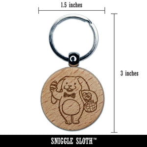 Easter Bunny Rabbit with Basket of Eggs Engraved Wood Round Keychain Tag Charm