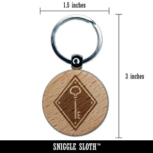 Elegant Antique Vintage Key In Diamond Engraved Wood Round Keychain Tag Charm
