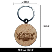 Elegant Crown Royalty King Queen Engraved Wood Round Keychain Tag Charm