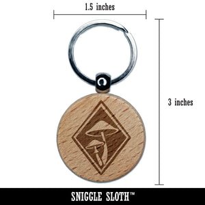 Elegant Mushrooms Fungus In Diamond Engraved Wood Round Keychain Tag Charm