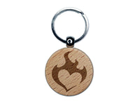 Flaming Heart Burn Fire Passion Love Hot Heat Romance Engraved Wood Round Keychain Tag Charm