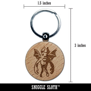 Flying Gargoyle Demon Wings Horns Monster Devil Engraved Wood Round Keychain Tag Charm