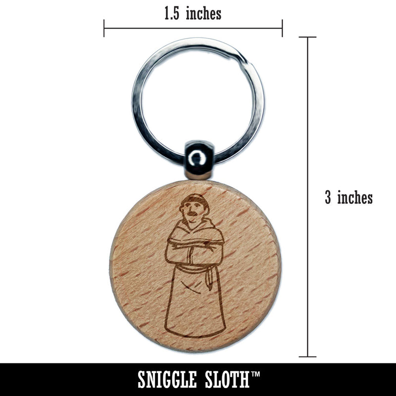 Friar Brother Medieval Monk Church Christian Monestary Engraved Wood Round Keychain Tag Charm