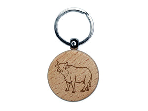 Friendly Cow Ox Cattle Farm Animal Engraved Wood Round Keychain Tag Charm