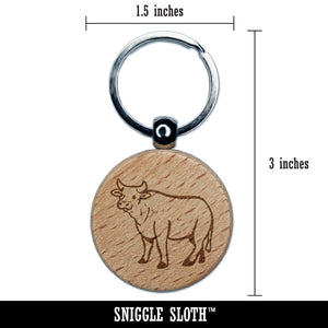 Friendly Cow Ox Cattle Farm Animal Engraved Wood Round Keychain Tag Charm