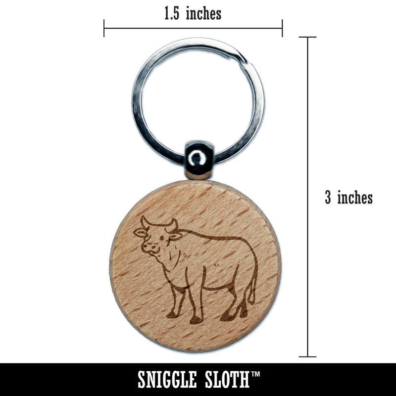Friendly Cow Ox Cattle Farm Animal Engraved Wood Round Keychain Tag Charm