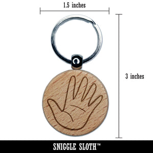 Hand Holding Up Five Fingers Open Palm Engraved Wood Round Keychain Tag Charm