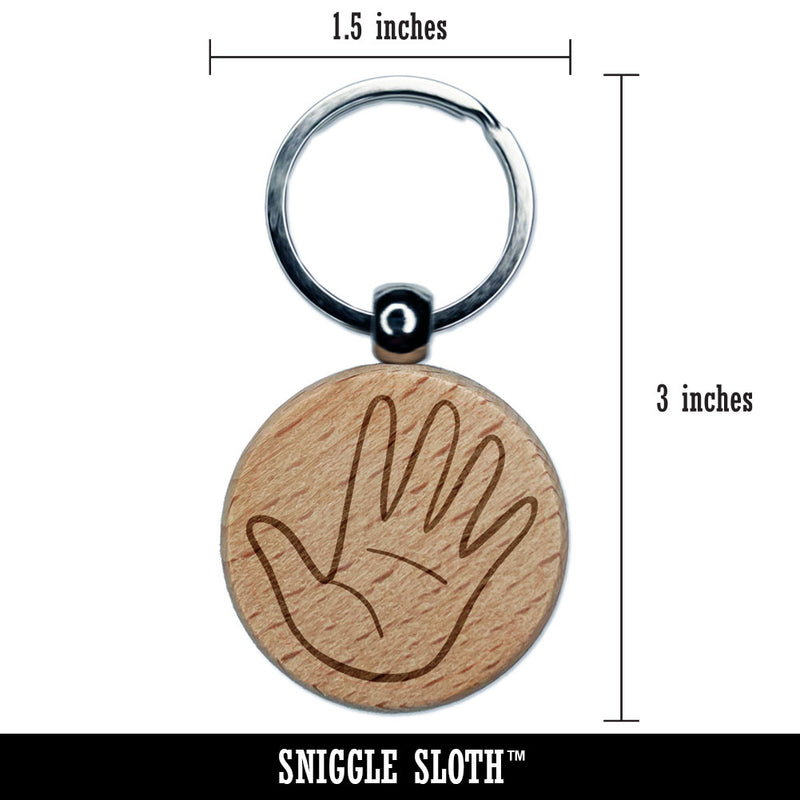 Hand Holding Up Five Fingers Open Palm Engraved Wood Round Keychain Tag Charm