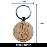 Hand Holding Up Three Fingers Engraved Wood Round Keychain Tag Charm