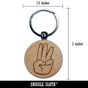 Hand Holding Up Three Fingers Engraved Wood Round Keychain Tag Charm