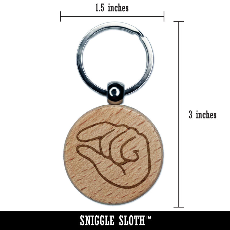 Hand Pinching Fingers Engraved Wood Round Keychain Tag Charm