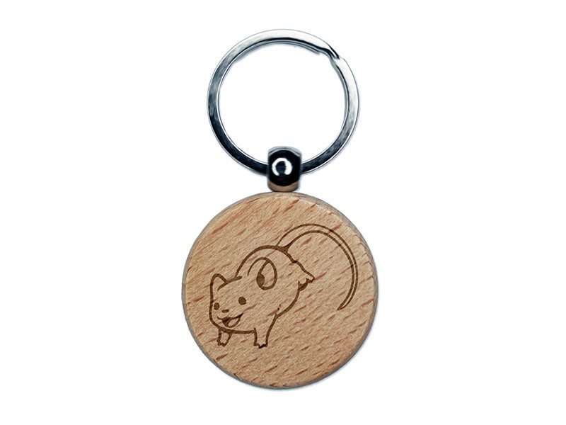 Happy Leaping Mouse Rodent Gerbil Engraved Wood Round Keychain Tag Charm