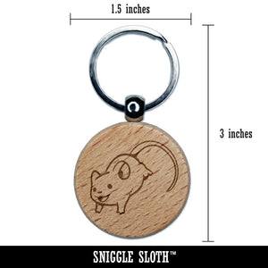 Happy Leaping Mouse Rodent Gerbil Engraved Wood Round Keychain Tag Charm