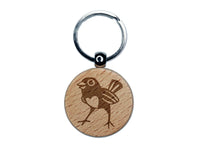 Happy Little Robin Bird With Heart Chest Cute Love Engraved Wood Round Keychain Tag Charm