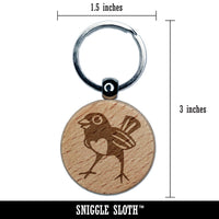 Happy Little Robin Bird With Heart Chest Cute Love Engraved Wood Round Keychain Tag Charm