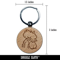 Intimidating Rooster Chicken Head Engraved Wood Round Keychain Tag Charm