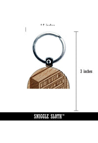 Isometric Book Shelf Storage Furniture Bookshelf Engraved Wood Round Keychain Tag Charm