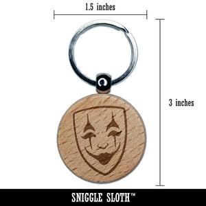 Jester Clown Joker Mask Smile Drama Engraved Wood Round Keychain Tag Charm