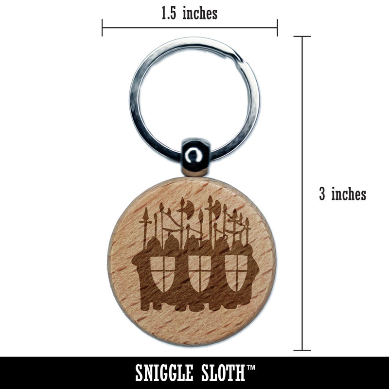 Knights Soldiers Medieval Army Shields Spears Engraved Wood Round Keychain Tag Charm