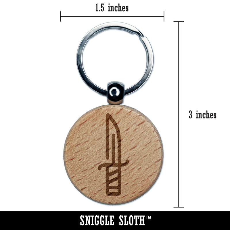 Line Drawing Knife Dagger Rogue Weapon Blade Engraved Wood Round Keychain Tag Charm