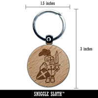 Little Cartoon Knight Paladin Templar with Shield and Sword Engraved Wood Round Keychain Tag Charm