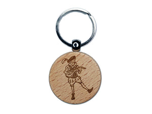 Medieval Bard Musician Singer With Lute Engraved Wood Round Keychain Tag Charm