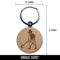 Medieval Farmer Peasant Tilling Land Garden Engraved Wood Round Keychain Tag Charm
