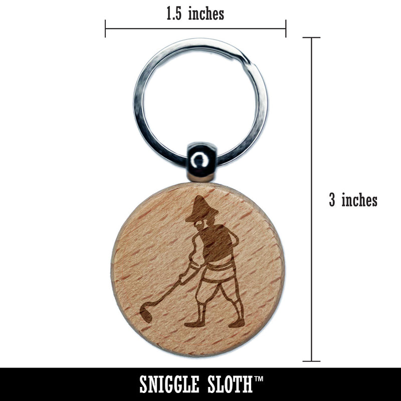 Medieval Farmer Peasant Tilling Land Garden Engraved Wood Round Keychain Tag Charm