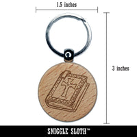 Medieval Holy Bible Book Crusades Engraved Wood Round Keychain Tag Charm