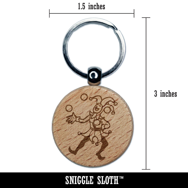 Medieval Jester Joker Juggler Entertainer Balls Engraved Wood Round Keychain Tag Charm