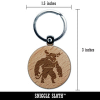 Minotaur Mythical Man Bull Creature Engraved Wood Round Keychain Tag Charm