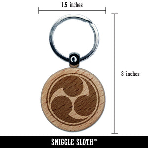 Mitsu Tomoe Japanese Shinto God Symbol Samurai Charm Engraved Wood Round Keychain Tag Charm