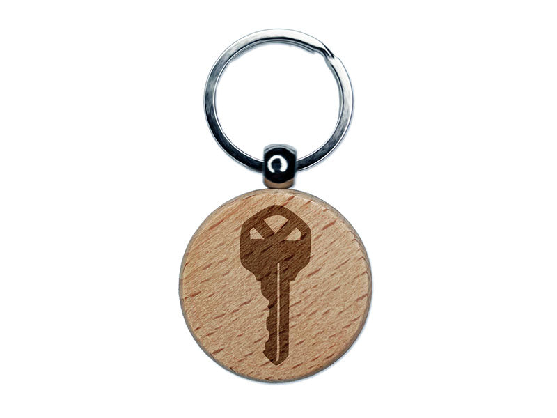 Modern House Key Silhouette Engraved Wood Round Keychain Tag Charm