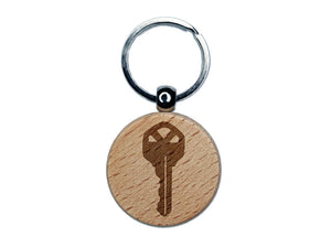 Modern House Key Silhouette Engraved Wood Round Keychain Tag Charm