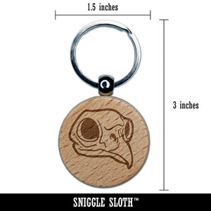 Owl Bird Skull Bones Skeleton Engraved Wood Round Keychain Tag Charm