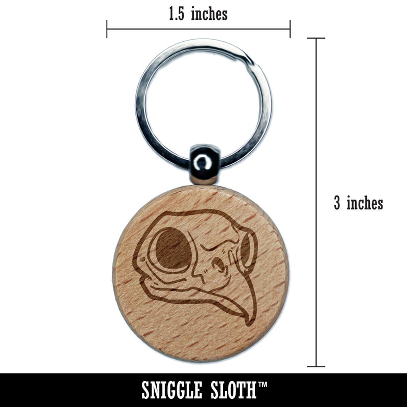 Owl Bird Skull Bones Skeleton Engraved Wood Round Keychain Tag Charm
