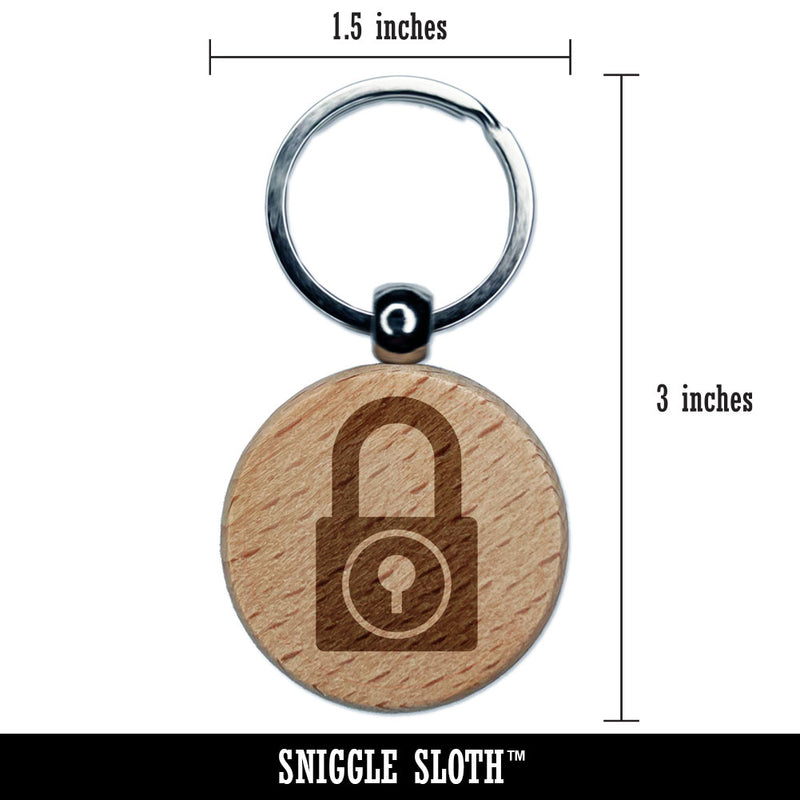 Padlock Locked Keyhole Security Symbol Engraved Wood Round Keychain Tag Charm