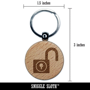 Padlock Unlocked Keyhole Security Symbol Engraved Wood Round Keychain Tag Charm