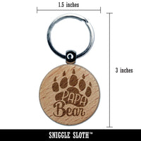 Papa Bear Father's Day Paw Family Engraved Wood Round Keychain Tag Charm