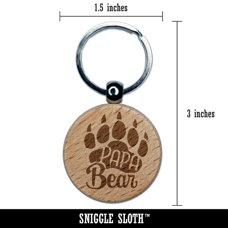 Papa Bear Father's Day Paw Family Engraved Wood Round Keychain Tag Charm
