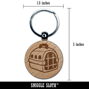Pet Carrier Animal Cage Dog Cat Engraved Wood Round Keychain Tag Charm
