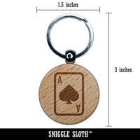 Playing Card Ace of Spades Engraved Wood Round Keychain Tag Charm