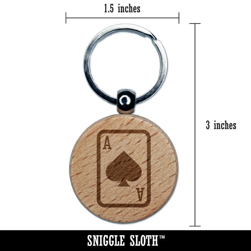 Playing Card Ace of Spades Engraved Wood Round Keychain Tag Charm