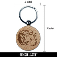 Proud Horned Goat Ram Head Engraved Wood Round Keychain Tag Charm