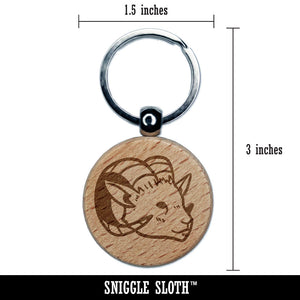 Proud Horned Goat Ram Head Engraved Wood Round Keychain Tag Charm