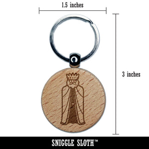 Regal Noble King Medieval Crown Engraved Wood Round Keychain Tag Charm