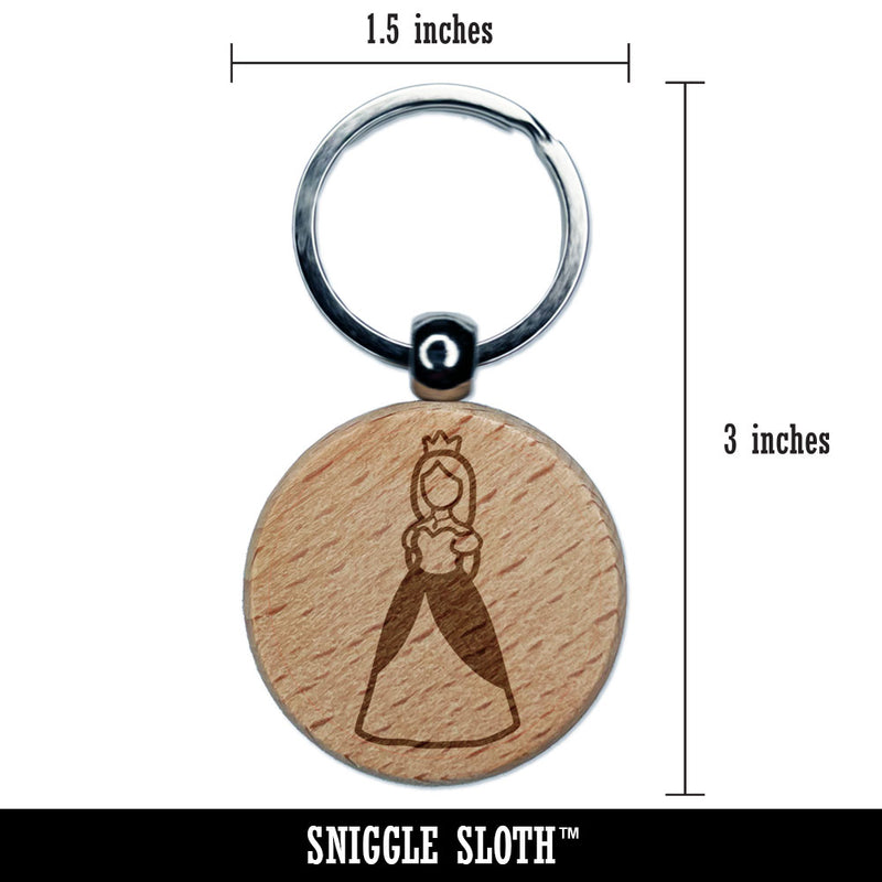 Regal Noble Princess Medieval Crown Engraved Wood Round Keychain Tag Charm