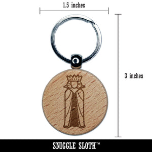 Regal Noble Queen Medieval Crown Engraved Wood Round Keychain Tag Charm