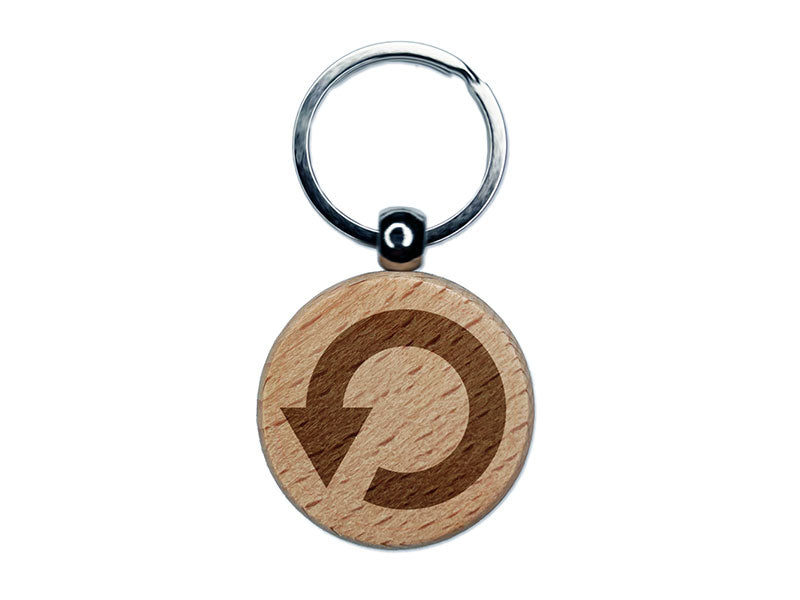 Rewind Return Go Back Arrow Circle Backwards Engraved Wood Round Keychain Tag Charm